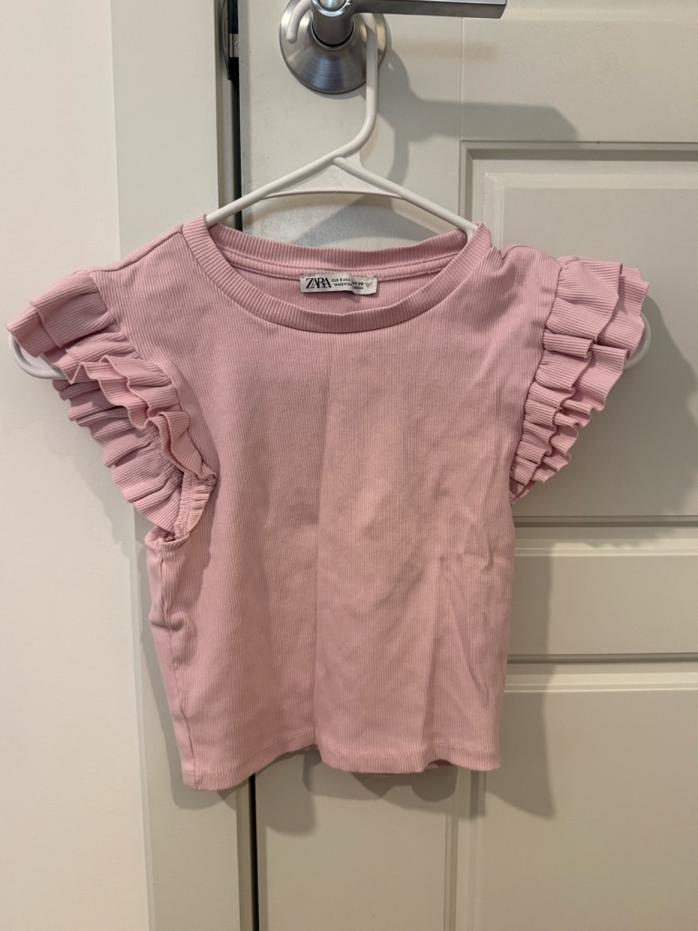 ZARA Light Pink Short Sleeve Top with Ruffle Sleeves